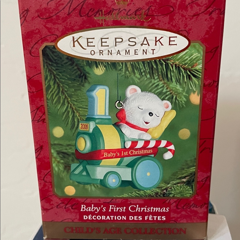 Hallmark KEEPSAKE the Label Festive Bear on Train Ornament 2000